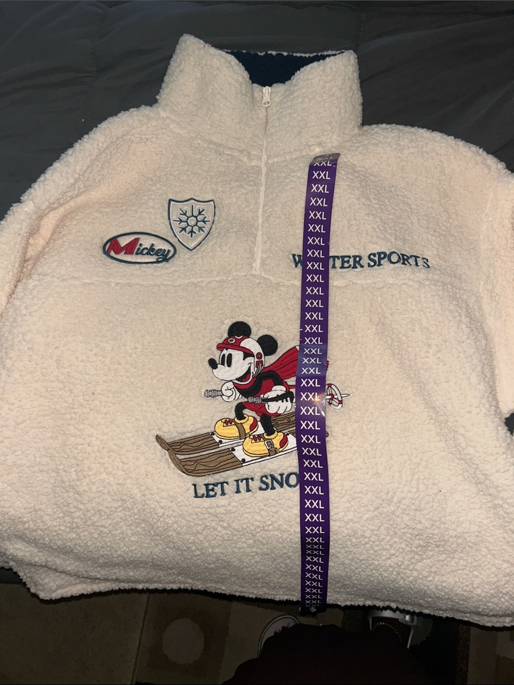 Kids Cream Sherpa Hoodie with Winter Sports Embroidery